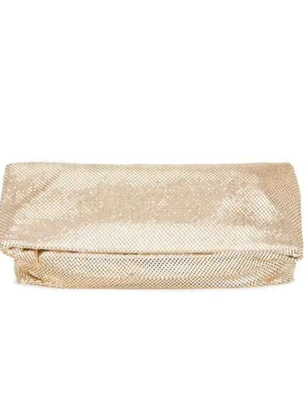 Olga Berg Clem Gold Metal Mesh Foldover Evening Clutch Bag